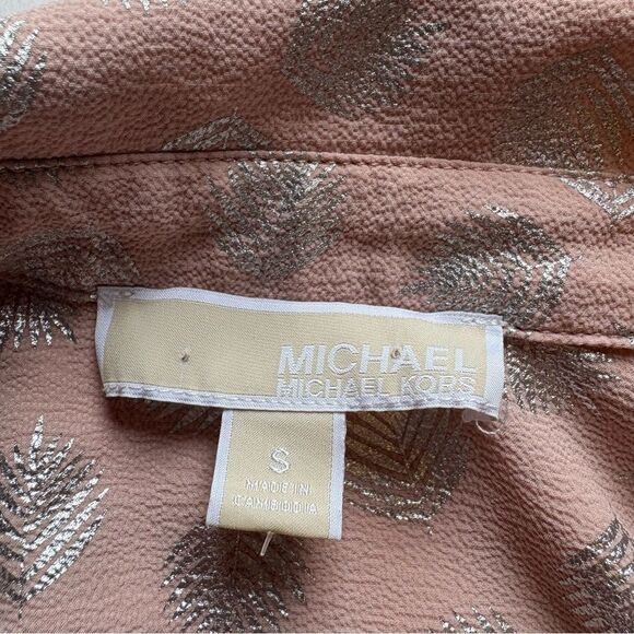 Michael Kors Women's Metallic Polka Dot Button-Up Peach/Silver Size Small - Picture 3 of 9